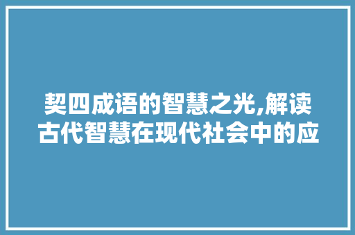 契四成语的智慧之光,解读古代智慧在现代社会中的应用