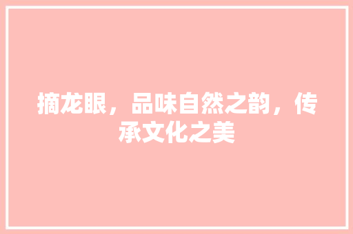 摘龙眼，品味自然之韵，传承文化之美