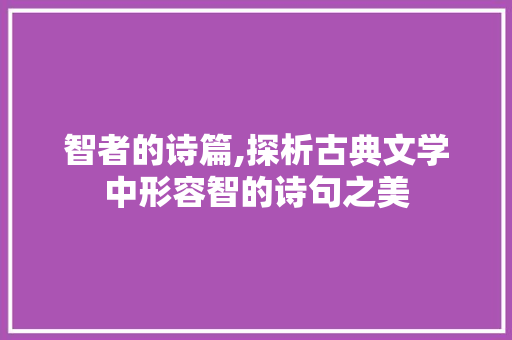 智者的诗篇,探析古典文学中形容智的诗句之美 工作报告