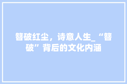 簪破红尘，诗意人生_“簪破”背后的文化内涵
