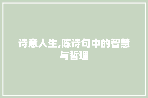 诗意人生,陈诗句中的智慧与哲理