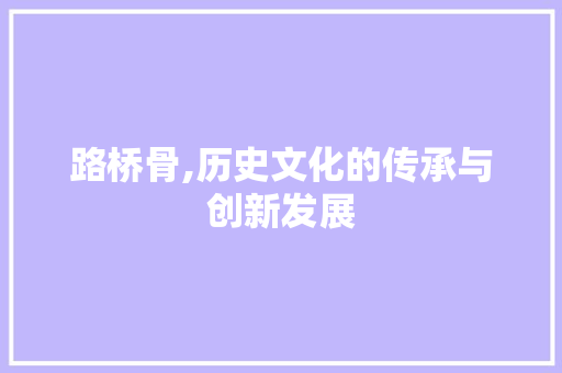 路桥骨,历史文化的传承与创新发展 工作总结