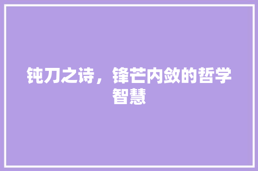 钝刀之诗，锋芒内敛的哲学智慧