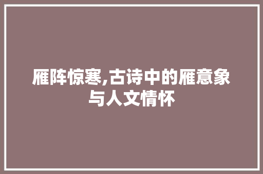 雁阵惊寒,古诗中的雁意象与人文情怀