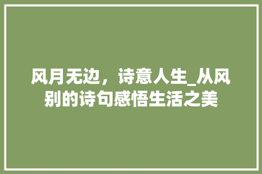 风月无边，诗意人生_从风别的诗句感悟生活之美