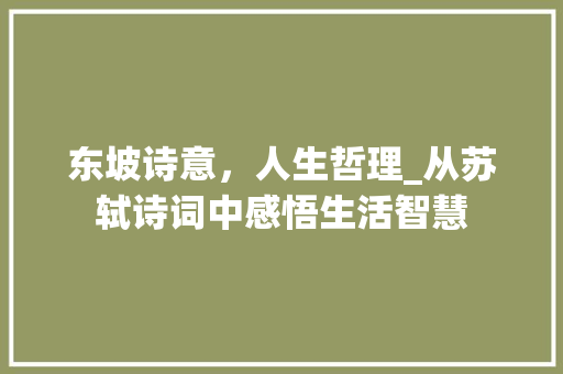 东坡诗意，人生哲理_从苏轼诗词中感悟生活智慧
