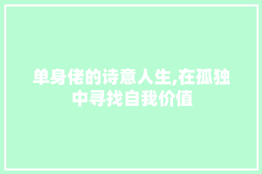 单身佬的诗意人生,在孤独中寻找自我价值