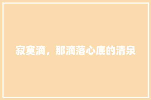 寂寞滴，那滴落心底的清泉