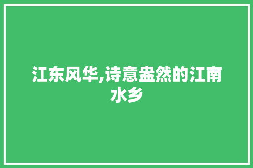 江东风华,诗意盎然的江南水乡