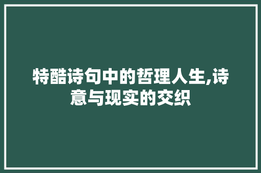 特酷诗句中的哲理人生,诗意与现实的交织
