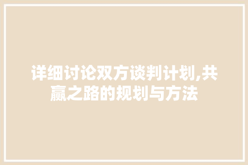 详细讨论双方谈判计划,共赢之路的规划与方法
