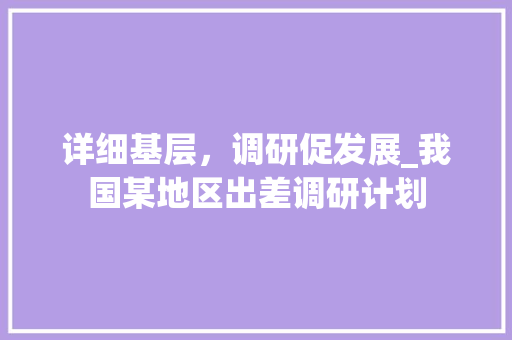 详细基层，调研促发展_我国某地区出差调研计划