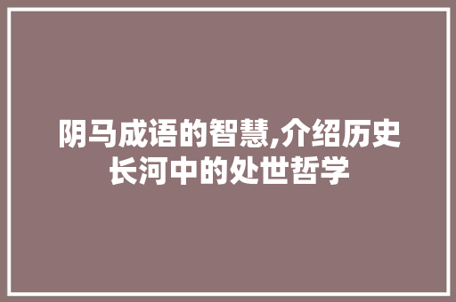 阴马成语的智慧,介绍历史长河中的处世哲学