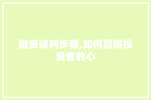 融资谈判步骤,如何赢得投资者的心
