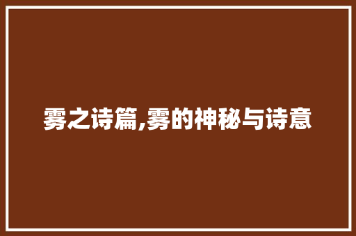 雾之诗篇,雾的神秘与诗意 采访稿