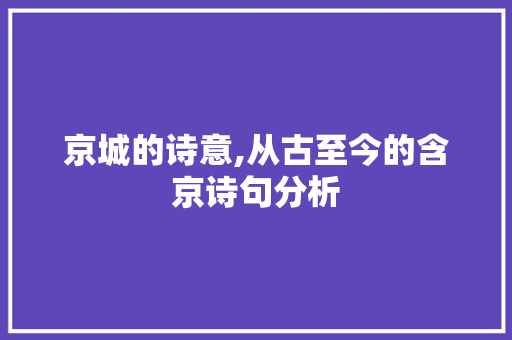 京城的诗意,从古至今的含京诗句分析