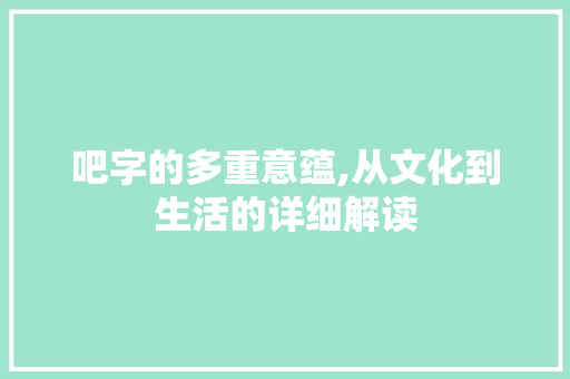 吧字的多重意蕴,从文化到生活的详细解读 工作总结