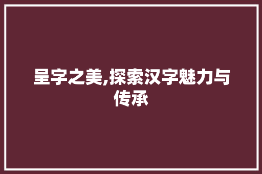 呈字之美,探索汉字魅力与传承