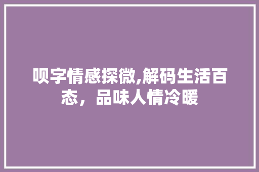 呗字情感探微,解码生活百态，品味人情冷暖