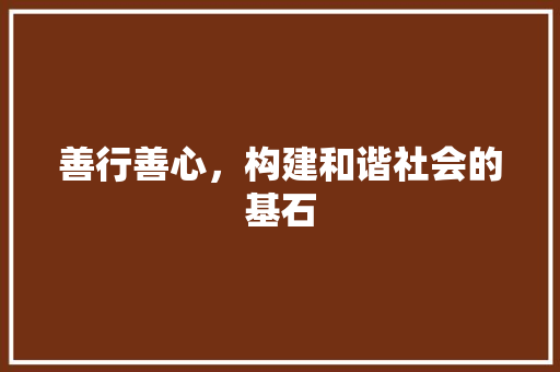 善行善心，构建和谐社会的基石