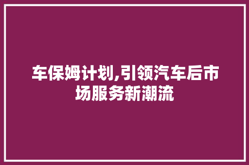 车保姆计划,引领汽车后市场服务新潮流 工作报告