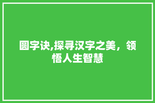 圆字诀,探寻汉字之美，领悟人生智慧