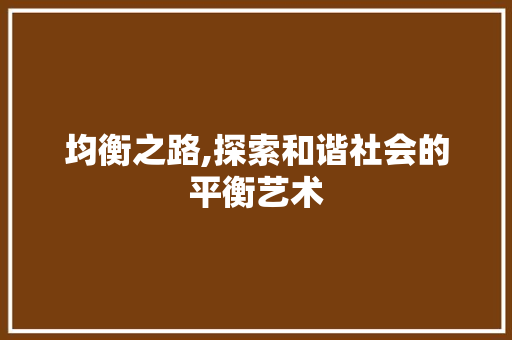 均衡之路,探索和谐社会的平衡艺术 采访稿