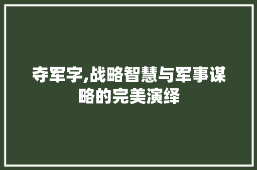 夺军字,战略智慧与军事谋略的完美演绎