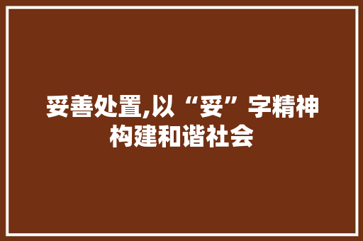 妥善处置,以“妥”字精神构建和谐社会