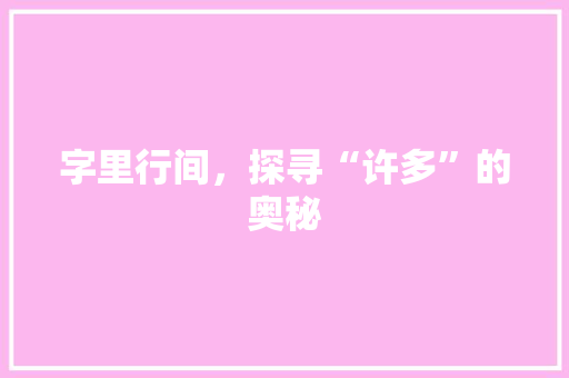 字里行间，探寻“许多”的奥秘