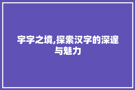 宇字之境,探索汉字的深邃与魅力