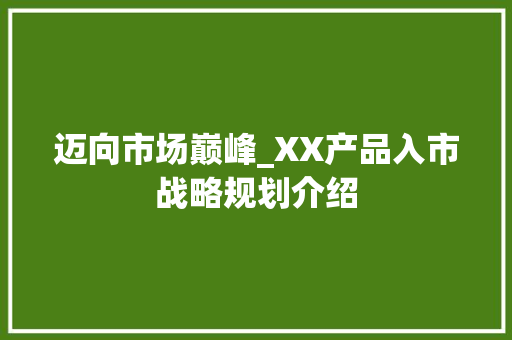迈向市场巅峰_XX产品入市战略规划介绍