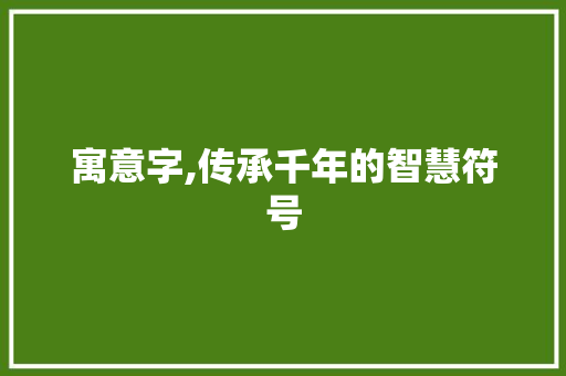寓意字,传承千年的智慧符号 生活随笔