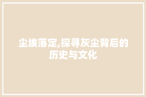尘埃落定,探寻灰尘背后的历史与文化