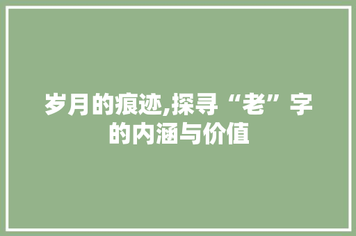 岁月的痕迹,探寻“老”字的内涵与价值