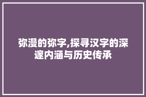 弥漫的弥字,探寻汉字的深邃内涵与历史传承 特写稿