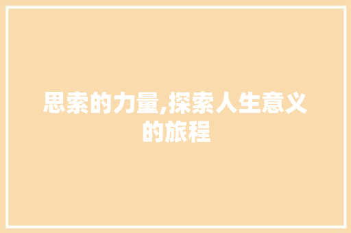 思索的力量,探索人生意义的旅程