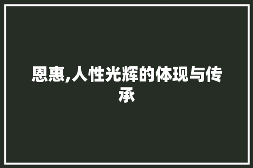 恩惠,人性光辉的体现与传承 工作类