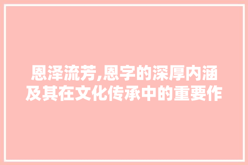 恩泽流芳,恩字的深厚内涵及其在文化传承中的重要作用 工作总结