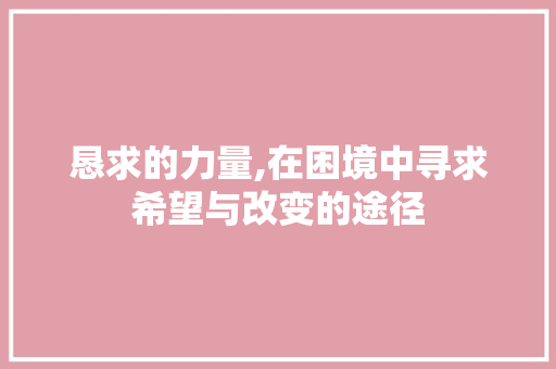 恳求的力量,在困境中寻求希望与改变的途径