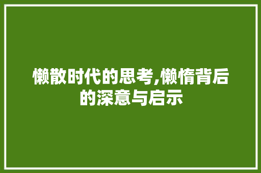 懒散时代的思考,懒惰背后的深意与启示