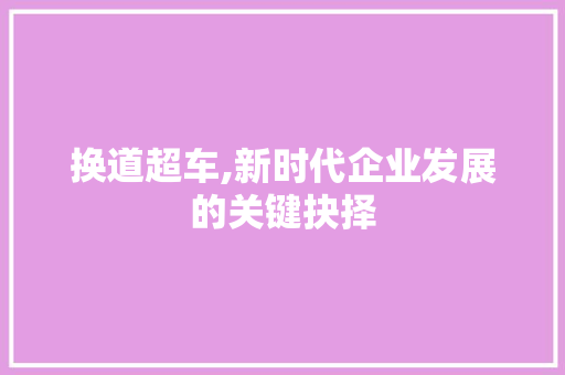 换道超车,新时代企业发展的关键抉择