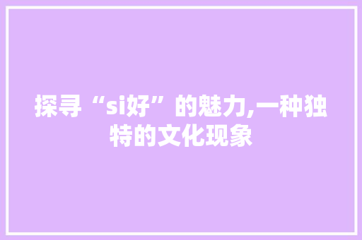 探寻“si好”的魅力,一种独特的文化现象