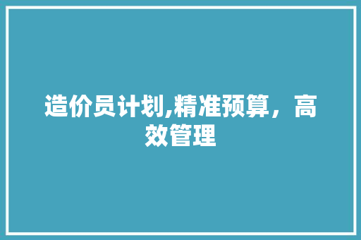 造价员计划,精准预算，高效管理
