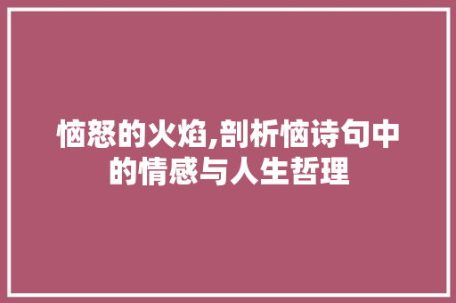 恼怒的火焰,剖析恼诗句中的情感与人生哲理