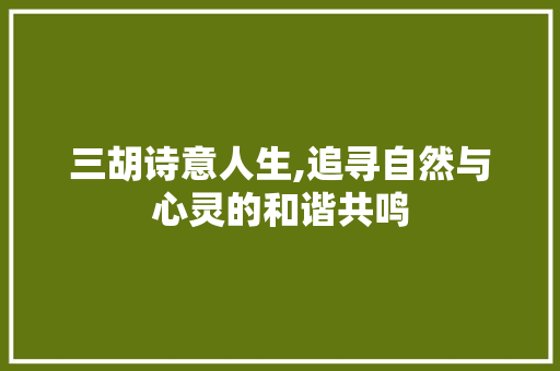 三胡诗意人生,追寻自然与心灵的和谐共鸣