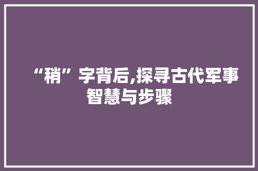 “稍”字背后,探寻古代军事智慧与步骤
