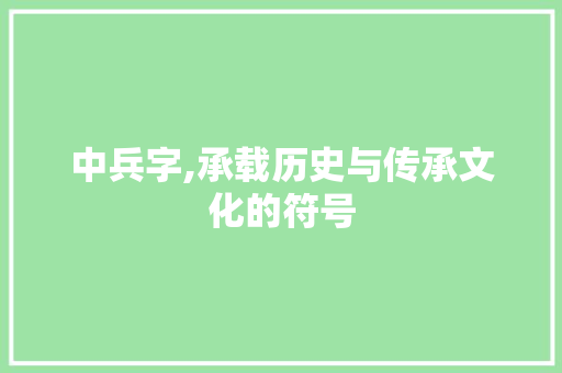 中兵字,承载历史与传承文化的符号