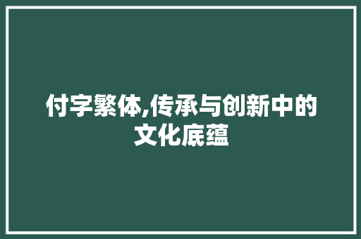 付字繁体,传承与创新中的文化底蕴