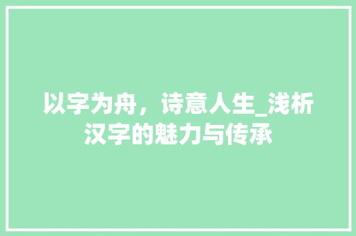 以字为舟，诗意人生_浅析汉字的魅力与传承